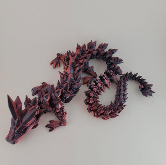 Crystal Dragon - Articulated Flexi Dragon - 3D Printed Gift (Adult, Red/Black)