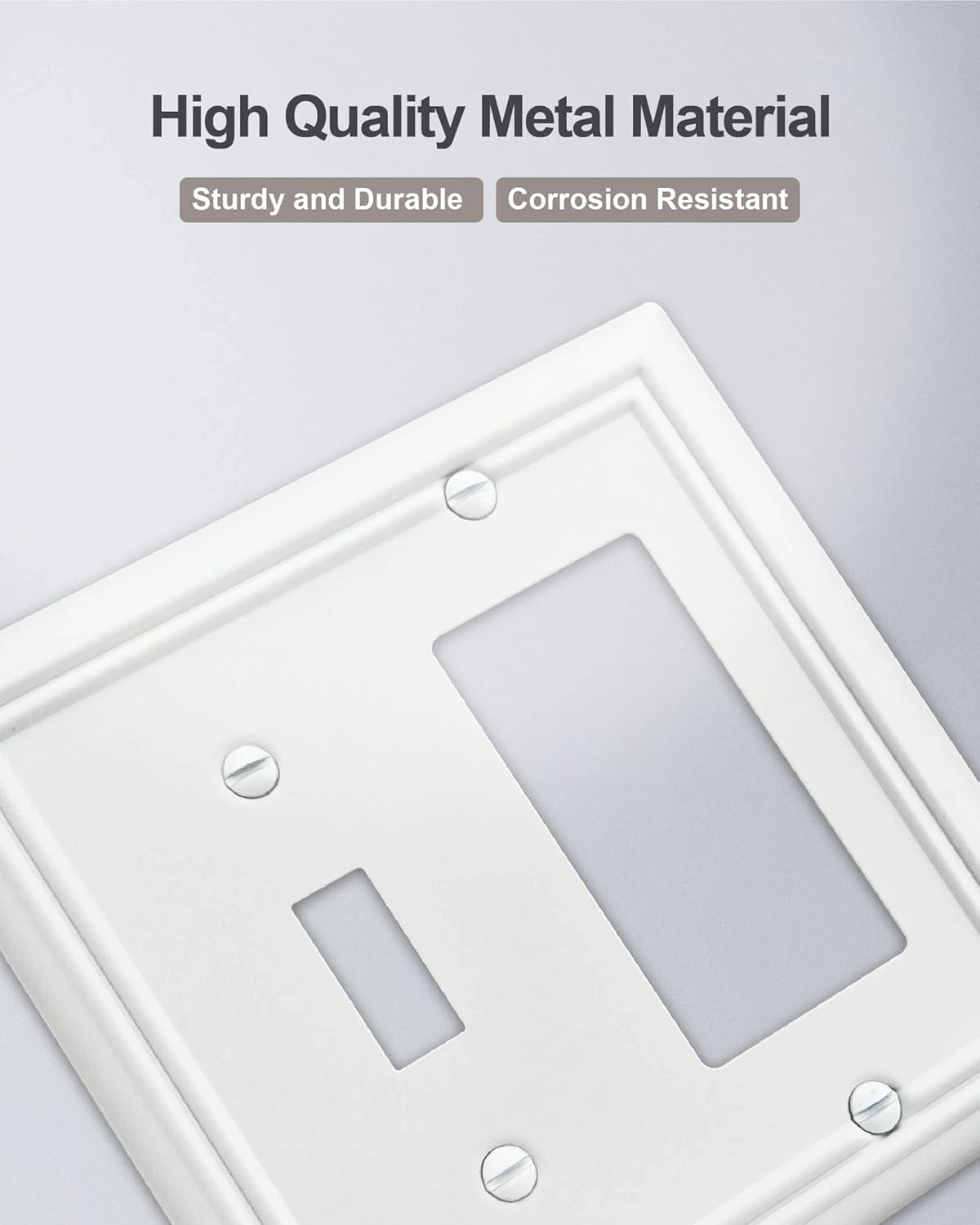 1-Pack Combination Metal Wall Plate, 1 Toggle / 1 Decorator Switch Plates and Outlet Covers, Off White Finish, 4.96''*4.88, Midsize