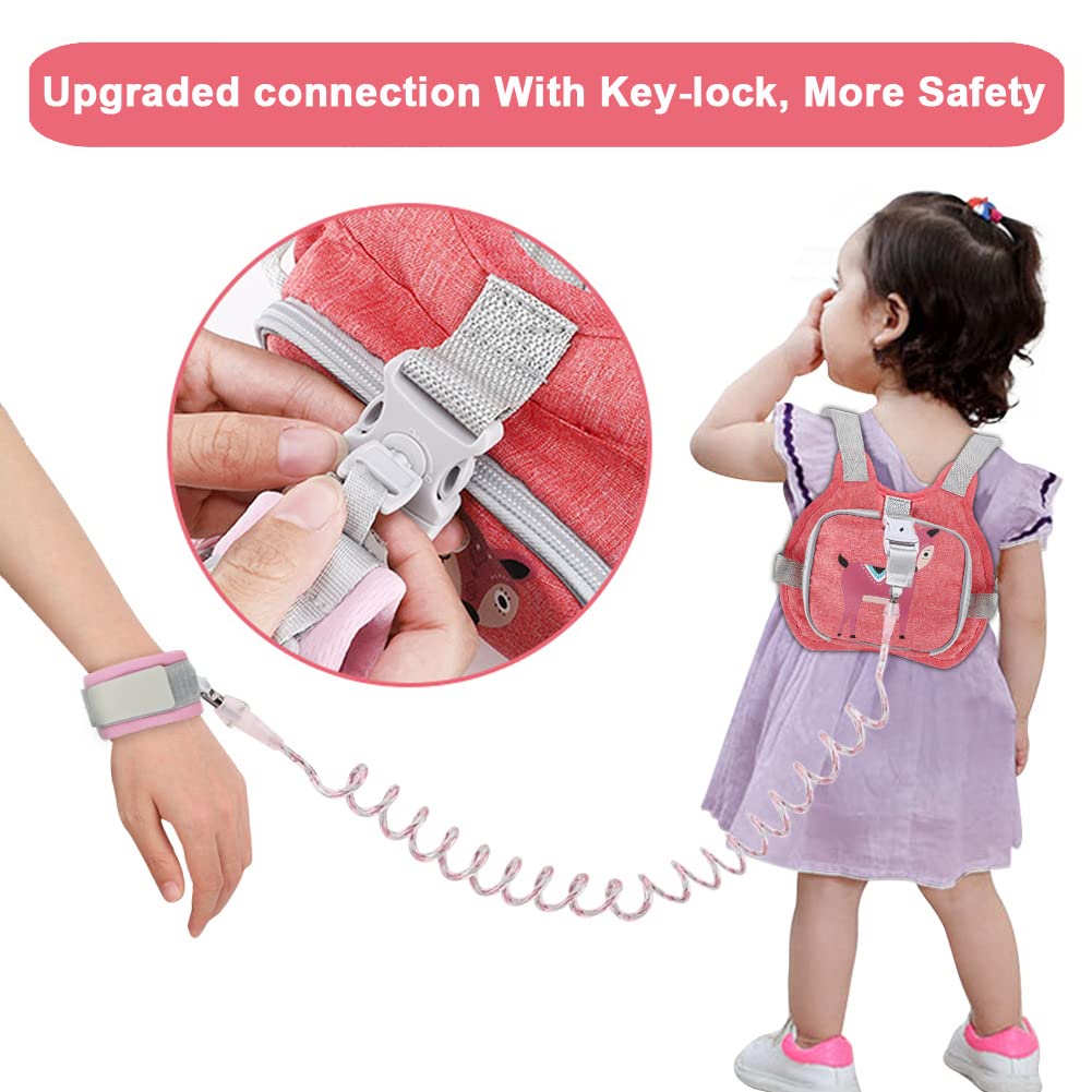 Toddler Harness Leash + Anti Lost Wrist Link, Accmor Kids Harnesses Children Leashes for Girls, Cute Deer Baby Walking Holder Anti-Lost Bracelet Strap Tether for Outdoor Keep Kids Close (Pink)