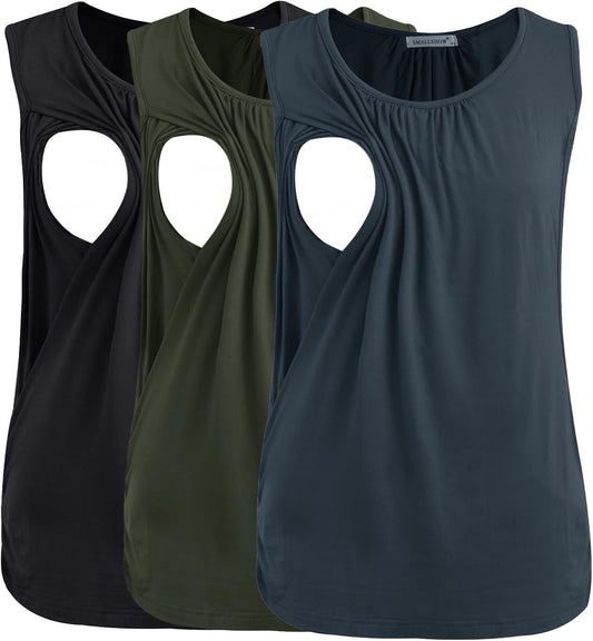 Smallshow Women's Maternity Nursing Tank Tops Breastfeeding Clothes 3-Pack