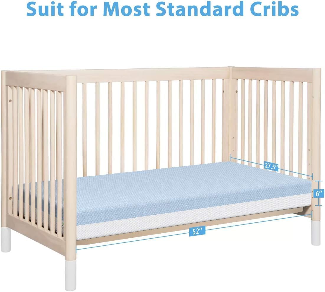 Crib Mattress, Dual Sided Comfort Memory Foam Toddler Bed Mattress, Triple-Layer Breathable Premium Baby Mattresses for Infant and Toddler w/Removable Outer Cover - White&Blue