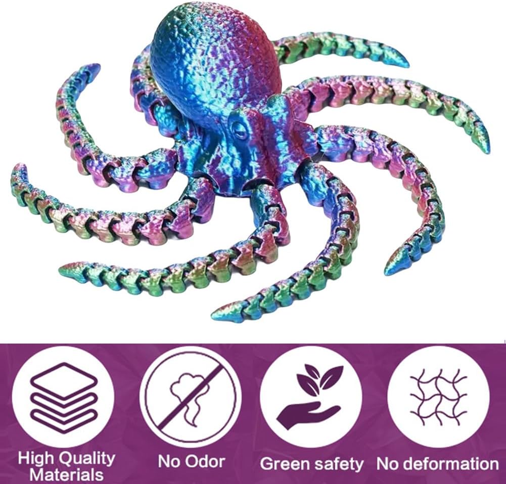 3D Printed Octopus Animals Toy Articulated Octopus Fidget Toy 3D Printed Gift Creative Ornament Articulated Octopus Toys Home Decor (coloful)