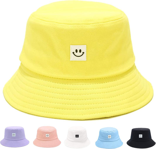 Kids Sun Hat Smile Face Bucket Hat for Girls Boys Summer Sun Protection Cotton Unisex Beach Cap