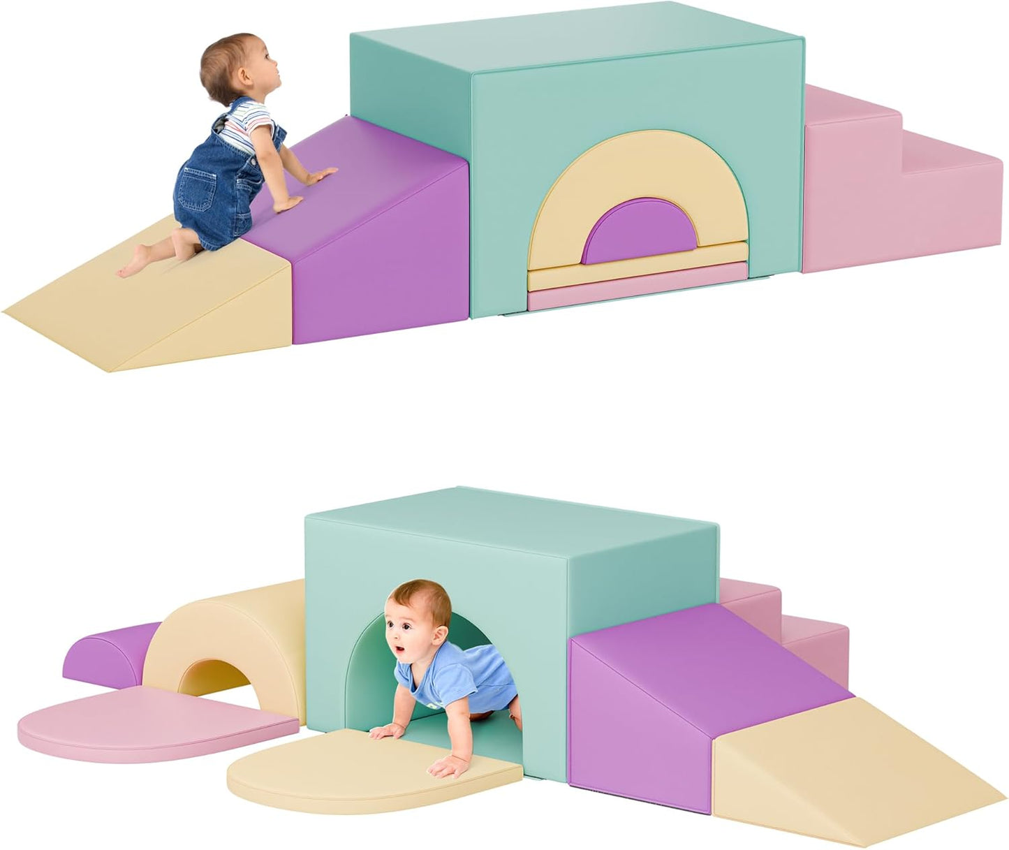 Soft Foam Climbing Blocks Set – Large 5-in-1 Soft Play Toys Crawling & Sliding Climbing Arch for Toddlers, Foam Playset for Nursery,Preschool,Pink