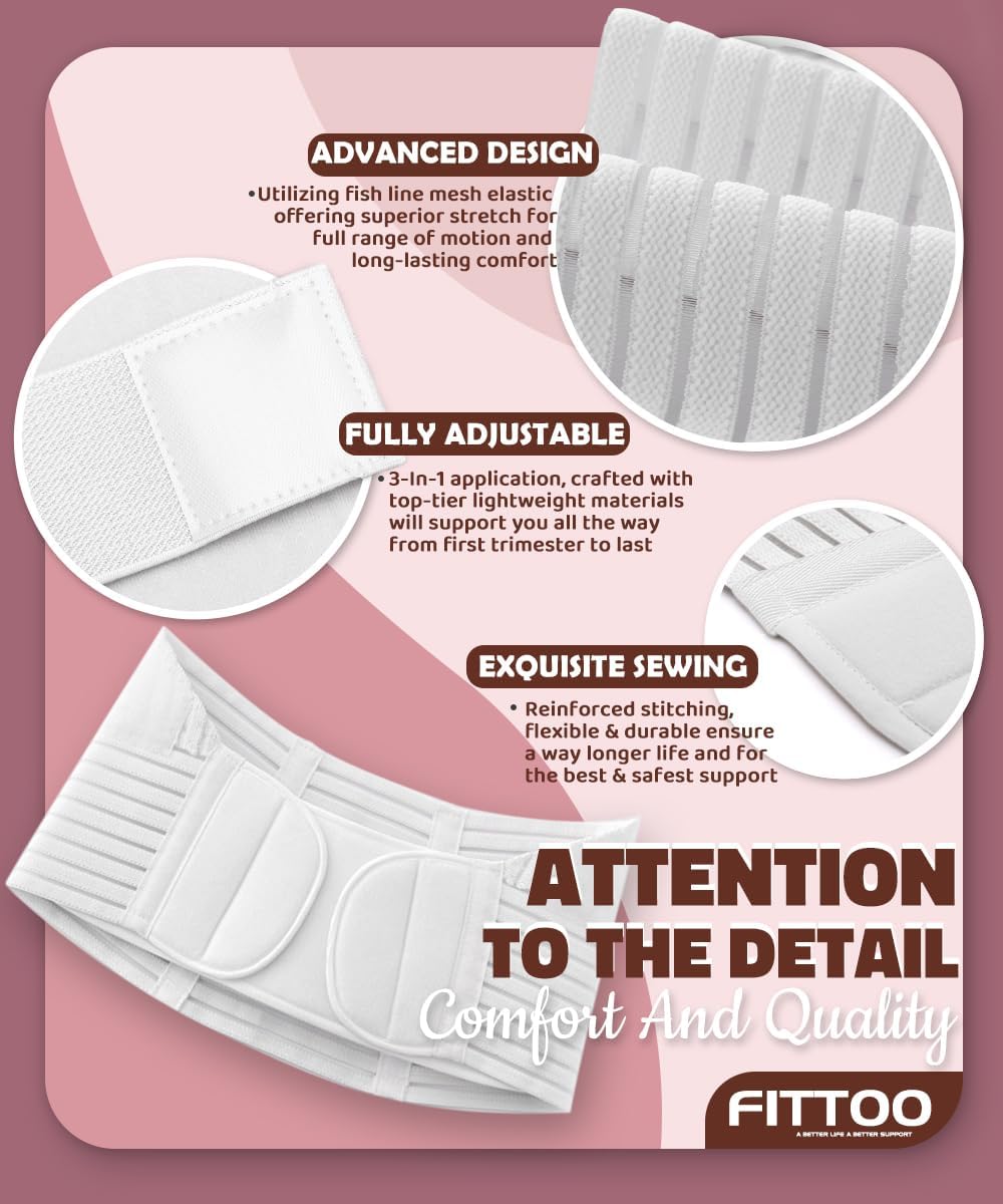 FITTOO Maternity Belt Back Support Belly Band Pregnancy Belt Support Brace Abdominal Binder Waist Support White XXL