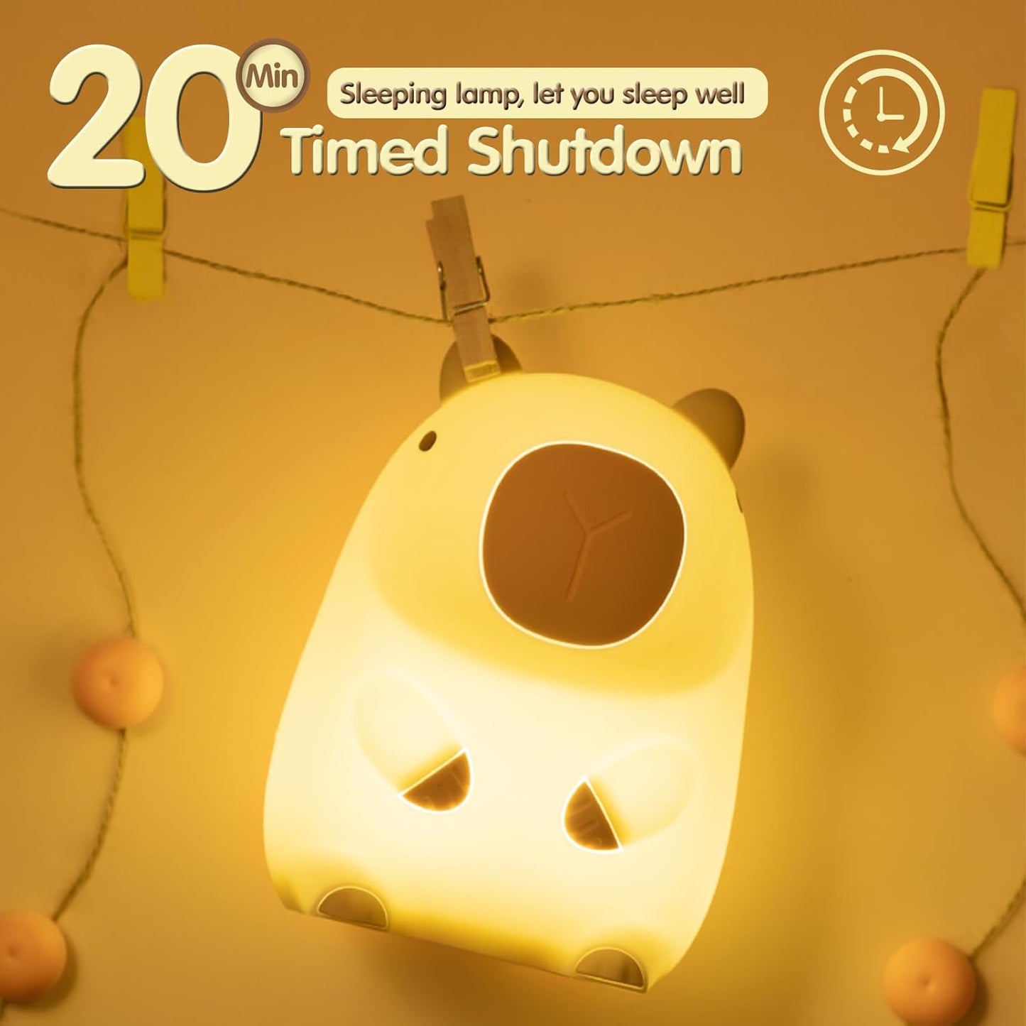 ATSUI Cute Capybara Night Light, LED Squishy Novelty Animal Lamp, Food Grade Silicone, 2 Level Dimmable, Breastfeeding Nursery Nightlight for Room Decor, Funny Gifts Stuff for Boys Girls Baby Children