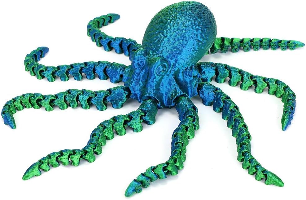 3D Printed Octopus Animals Toy Articulated Octopus Fidget Toy 3D Printed Gift Creative Ornament Articulated Octopus Toys Home Decor (Laser Blue Green)