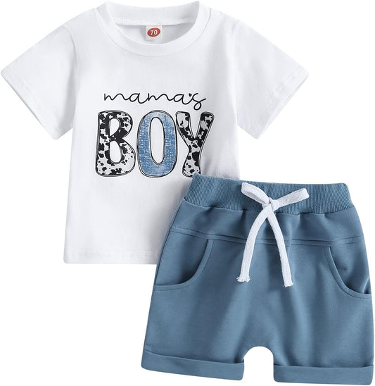 fhutpw Baby Toddler Boy Clothes Summer Outfits 6 12 18 24 Months Patchwork Short Sleeve T Shirt & Shorts Sets with Pockets