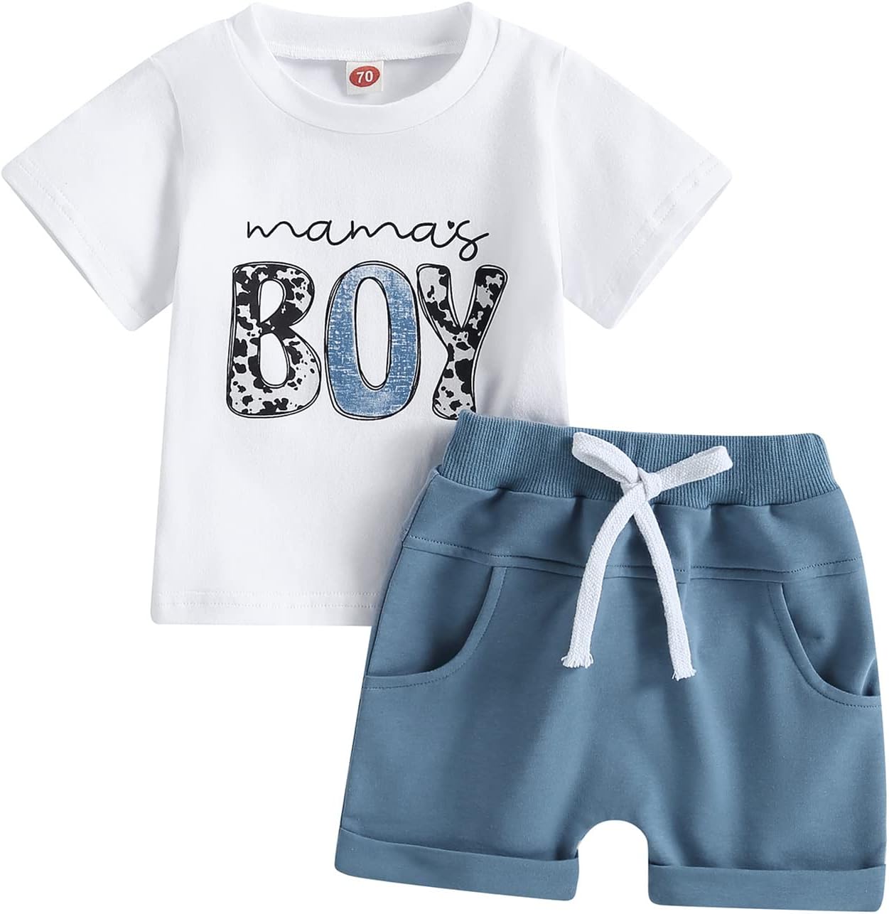 fhutpw Baby Toddler Boy Clothes Summer Outfits 6 12 18 24 Months Patchwork Short Sleeve T Shirt & Shorts Sets with Pockets
