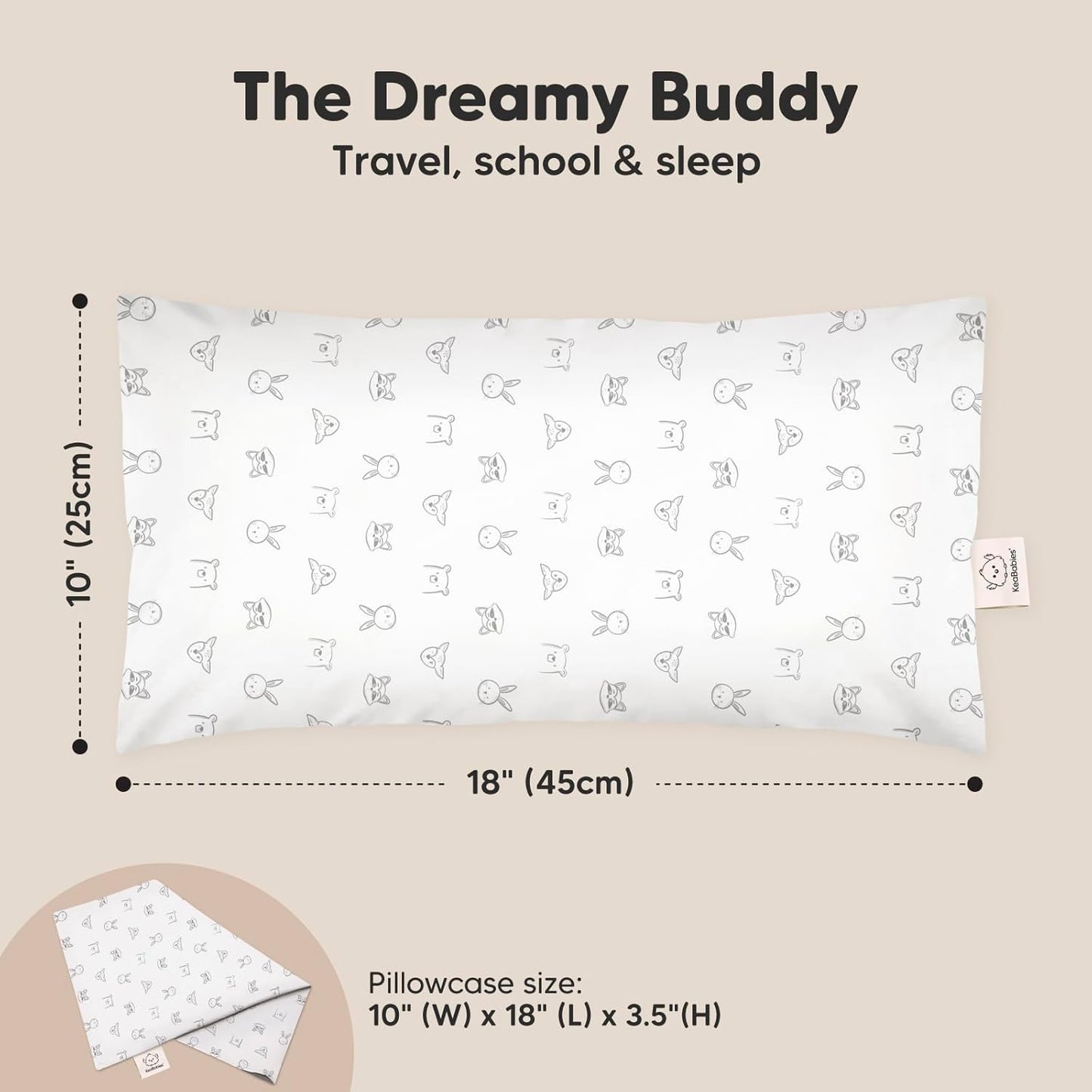 Toddler Pillow with Pillowcase - 10x18 My Little Dreamy Kids Travel Bed Pillows for Sleeping, Organic Cotton Small Pillowcase, Soft & Breathable, Machine Washable, Toddlers 2-5 Years Old (KeaDoodles)