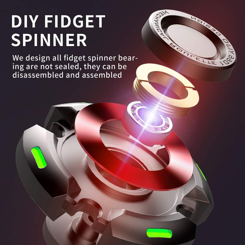 Fidget Spinners for Adults and Kids, Stress Anxiety ADHD Relief Figets Toy, Metal Finger Hand Spinner Toys with Luminous Light, Fidget Spinner Need Absorb Light Then Release in Dark