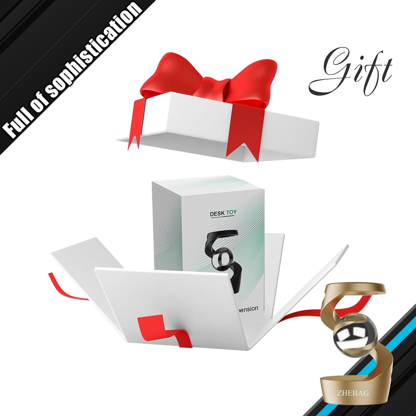 Kinetic Desk Toy, Metal Fidget Toys for Adults, Unique Optical Illusion Stress Reducing Desktop Spinning Toy, Adult Sensory Toys, Decorative Gifts for Offices and Cars(Silver-Gold)