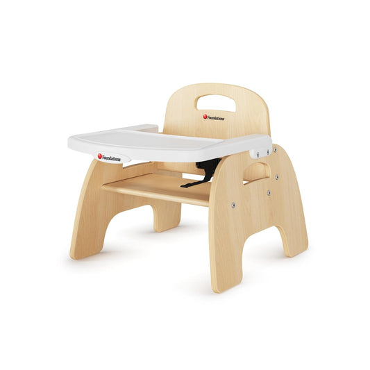 Foundations Easy Serve 7" Wood Feeding Chair for Toddlers, Adjustable Harness, Removable Dishwasher Safe Tray, “No Tip” Base, Baltic Birch Plywood