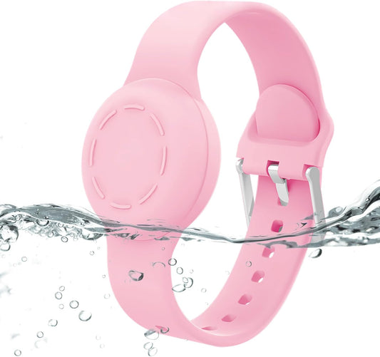 Waterproof Airtag Bracelet for Kids, Silicone Wristband Compatible with Apple Air Tag Hidden Holder Case, GPS Tracker Anti-Lost Adjustable Airtag Strap for Toddler Child (Pink)