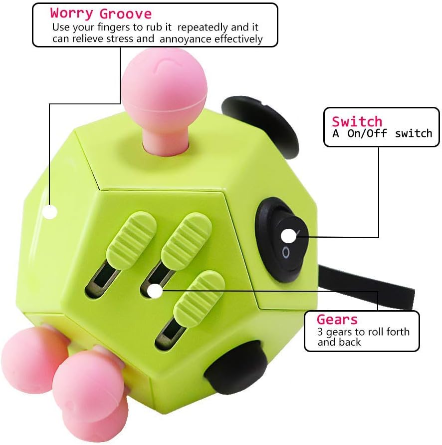12 Sided Fidget Toys, Dodecagon Cube Toys Anti-Anxiety,Relieves Stress and Autism for Children,Teens and Adults (Green/A3)