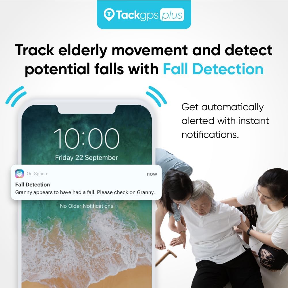 Tack GPS Plus Care Bundle with Lowest Monthly fee + 30 Days Battery Life. Fall Detection + SOS Alerts + Indoor Elevation Finder - for Kids, Elderly, Autism, Alzheimer, Dementia, Special Needs