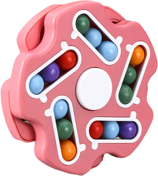 Fidget Toy Rotating Magic Bean Cube Spinner,Stress Relief Gifts Fidget Puzzles for Adults Kids,Anxiety Relief Learning & Education Toys,Double Flip Handheld Puzzle Cube Toys(Pink)
