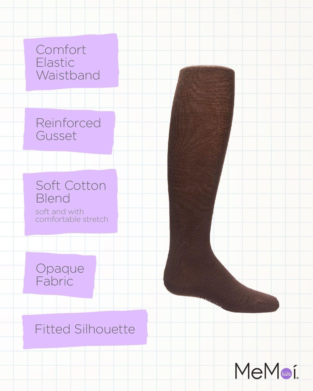 MeMoi Soft Pima Cotton Tights for Girls, Soft and Lightweight Opaque Tights for girls - Sizes 8 to 16