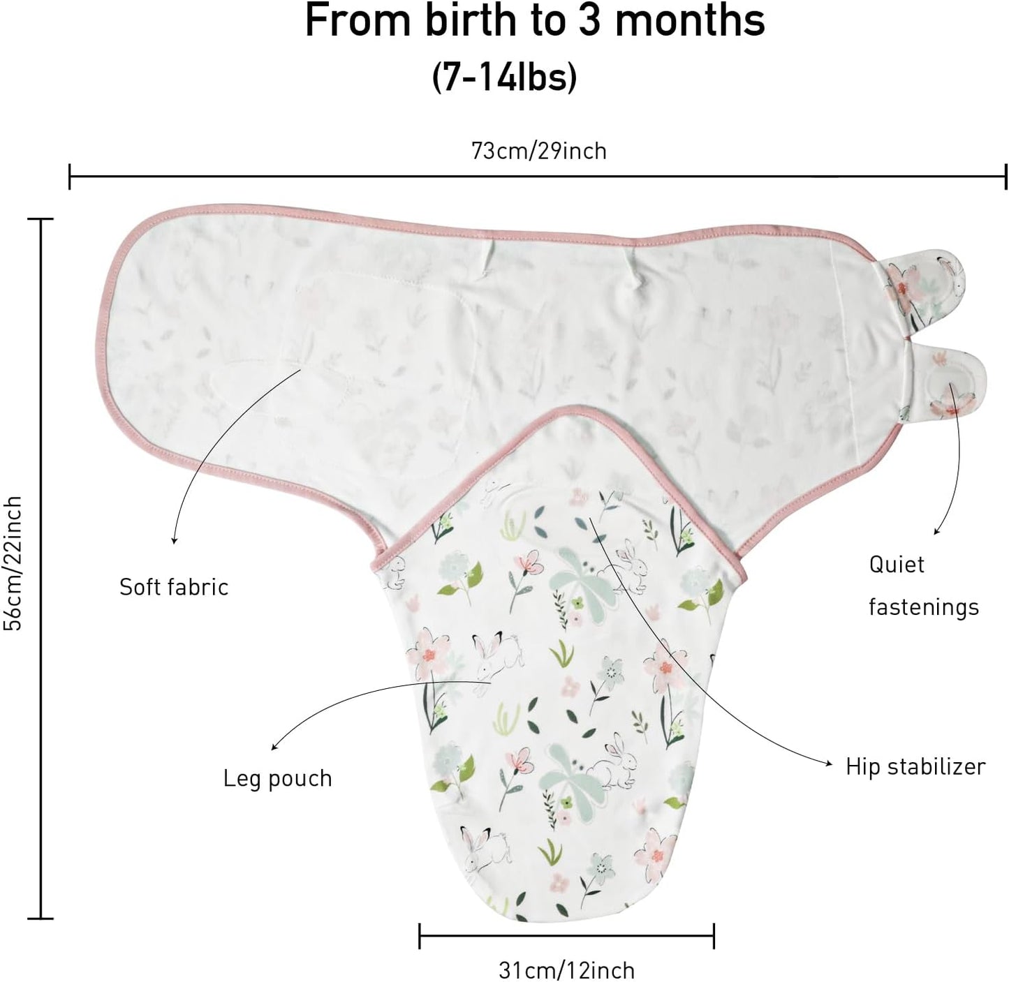 Baby Swaddle Sacks, 3-Pack Newborn Organic Cotton Swaddle Wrap, Adjustable Swaddling Blankets, Nursery Swaddling Essentials for Newborn 0-3 Months, Infant Shower Items Gift (Flowers & Rabbits)