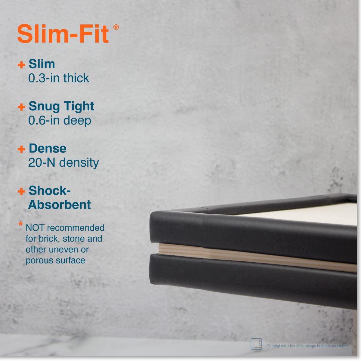 Roving Cove Slim-Fit Corner Edge Protector for Baby Proofing (Small 18ft Edge 8 Corners), Furniture Safety Bumper Guard, Soft NBR Rubber Foam, 3M Adhesive, Onyx Black