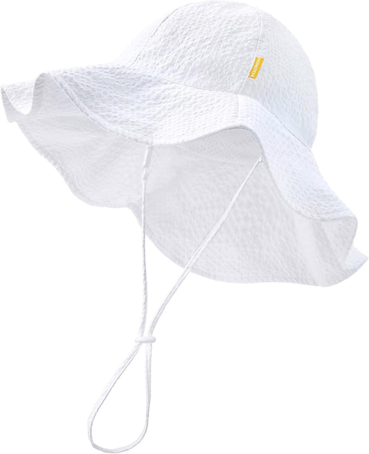 HONGTEYA Baby Sun Hat Toddler Girl Beach Hat Adjustable Outdoor Summer Hat UPF 50+ Sun Protection Wide Brim Infant Kids