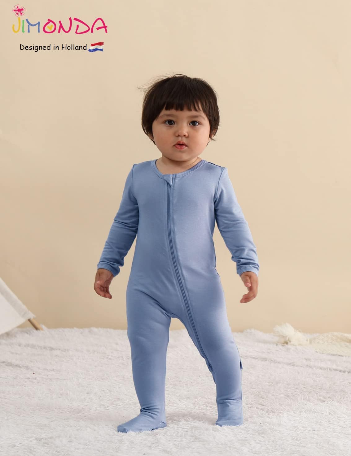 Jimonda Baby Boy Romper 4-Pack - Bamboo Zip-Up Pajamas for 0-24 Months,Unisex Footed Sleepers,Ultra-Soft Stretchy Fabric