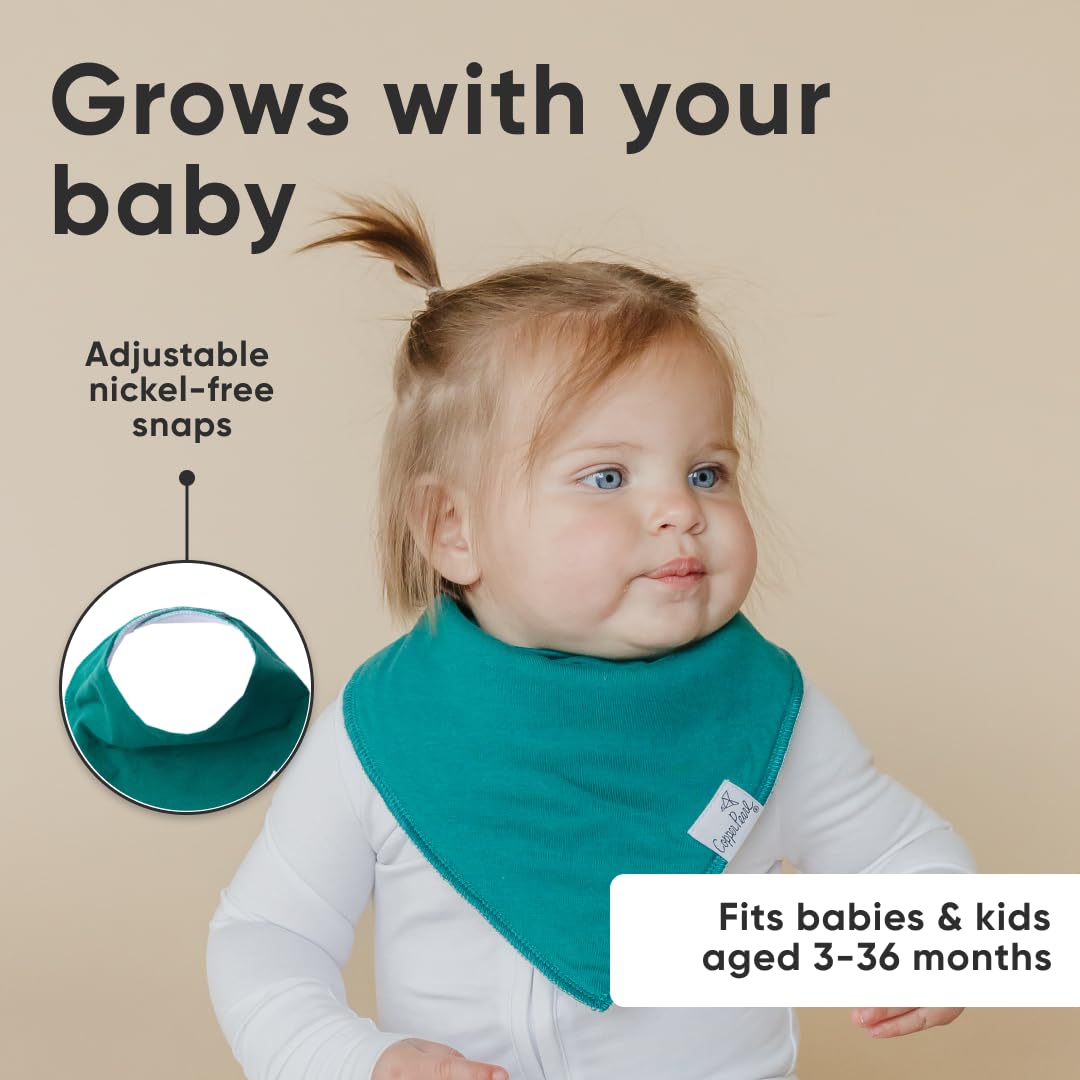 Copper Pearl 4 Pack Soft Cotton Baby Bibs for Drooling and Teething, Absorbent Drool Bibs for Baby Girl and Boy, Adjustable to Fit Newborns to Toddlers, Tons of Styles (Jade)