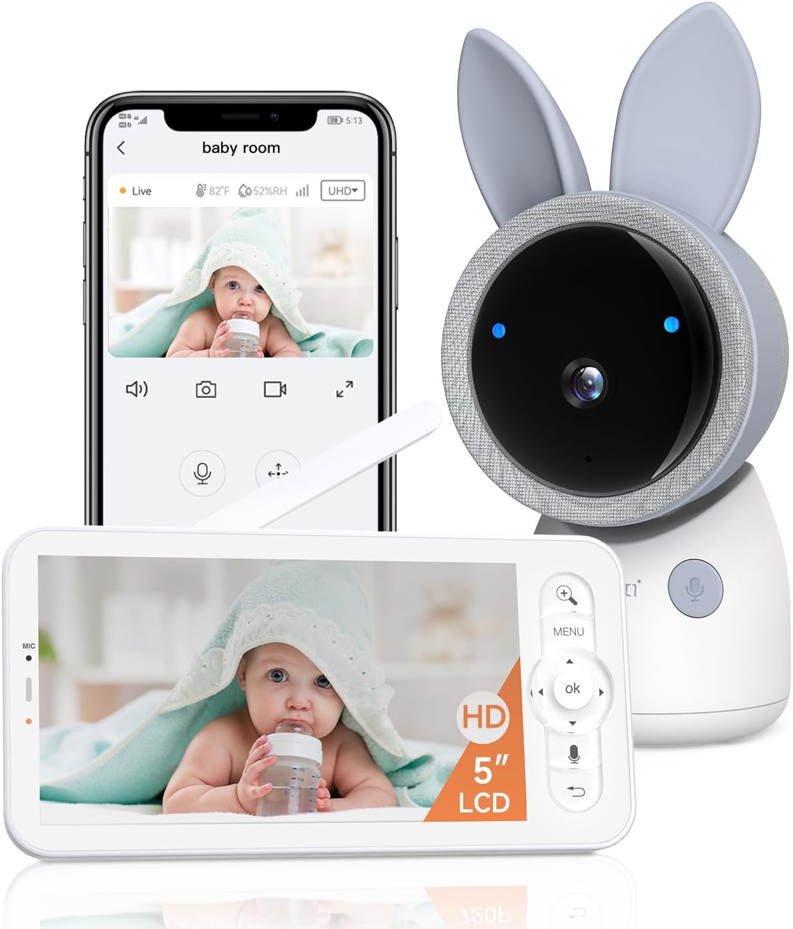 ARENTI Upgraded Baby Monitor, 4MP 2.4G&5G WiFi Baby Camera Monitor, Infrared Night Vision, Night Light, 2-Way Audio, Cry&Motion Detection, Temp&Humidity Sensor, App Control