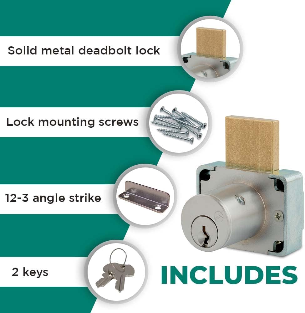 200DW Deadbolt Lock | 7/8" Chrome Key Lock US26D | NATL KA915 Keyed Alike | Grade 1 Locks | Vertical Deadbolt | for Drawers