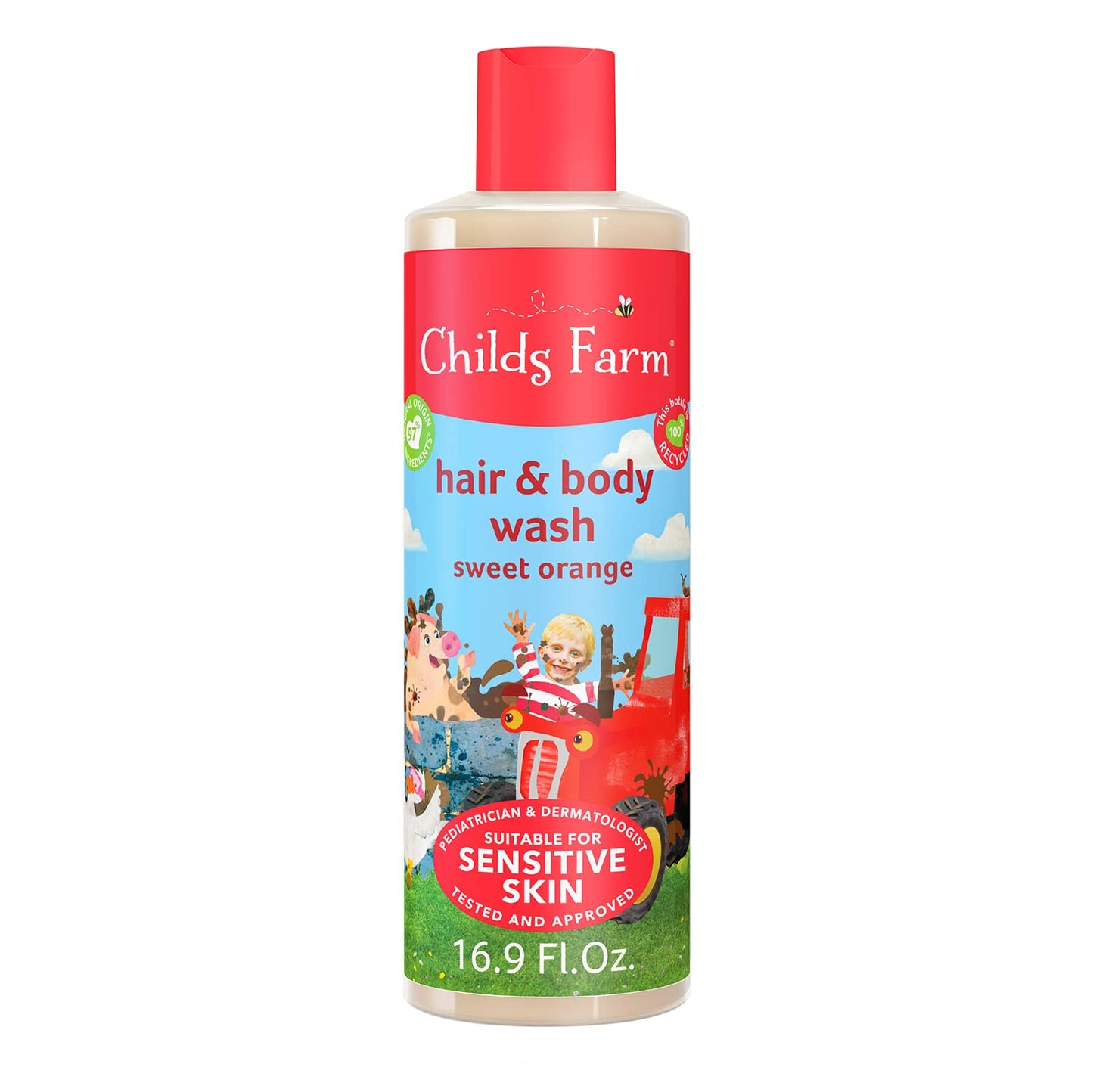 Childs Farm, Kids Hair & Body Wash for Dry, Sensitive Skin, Organic Sweet Orange, Gently Cleanses, Vegan, Cruelty-Free, 16.9 fl oz