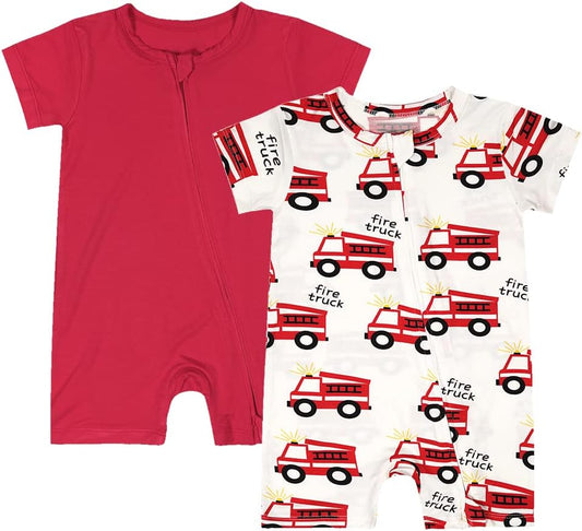 Teach Leanbh Baby Boys Girls 2 Pack Bamboo Viscose Pajamas 2 Way Zipper Short Sleeve Romper Jumpsuit Sleep and Play