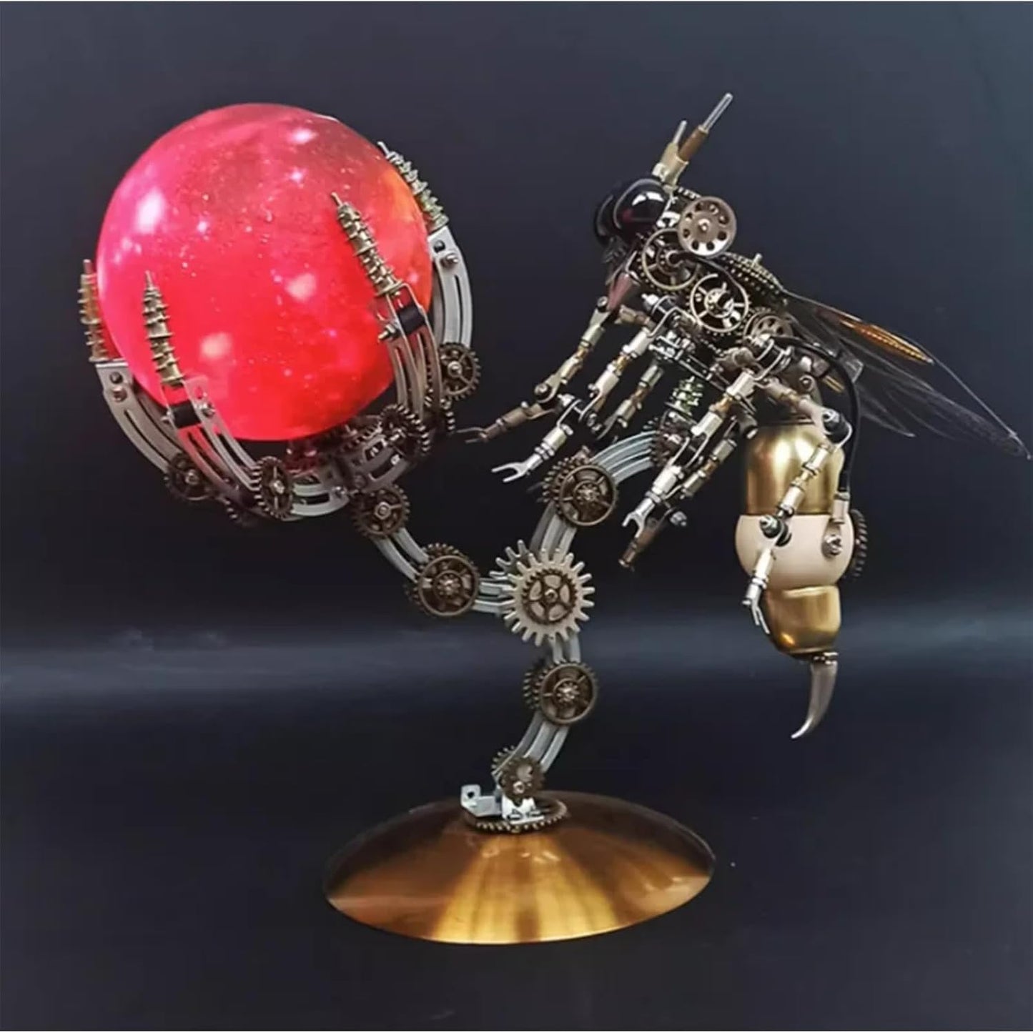 3D Metal Puzzle for Adults, DIY Mechanical Assembly Wasp Metal Model Kits with RGB Colors Lamps 3D Jigsaw Puzzles Desk Ornament (RGB lightt)