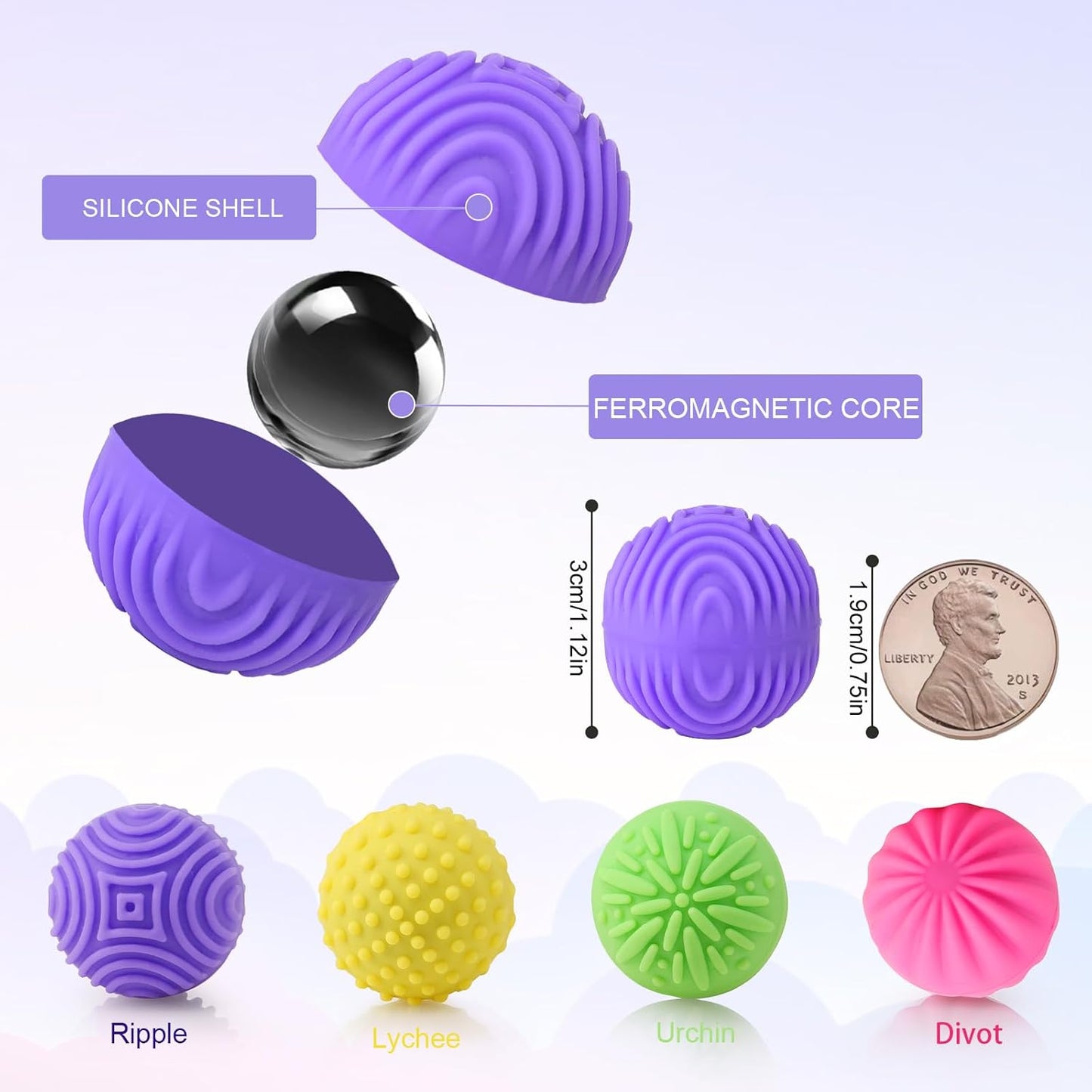 Magnetic Silicone Fidget Balls 8-Pack – Silent, Stress Relief Toys for Adults & Teens (14+) with 4 Textures, Focus & Anxiety Relief, Ideal for Desk & Travel – Soft, Tactile & Relaxing Fidget Toys