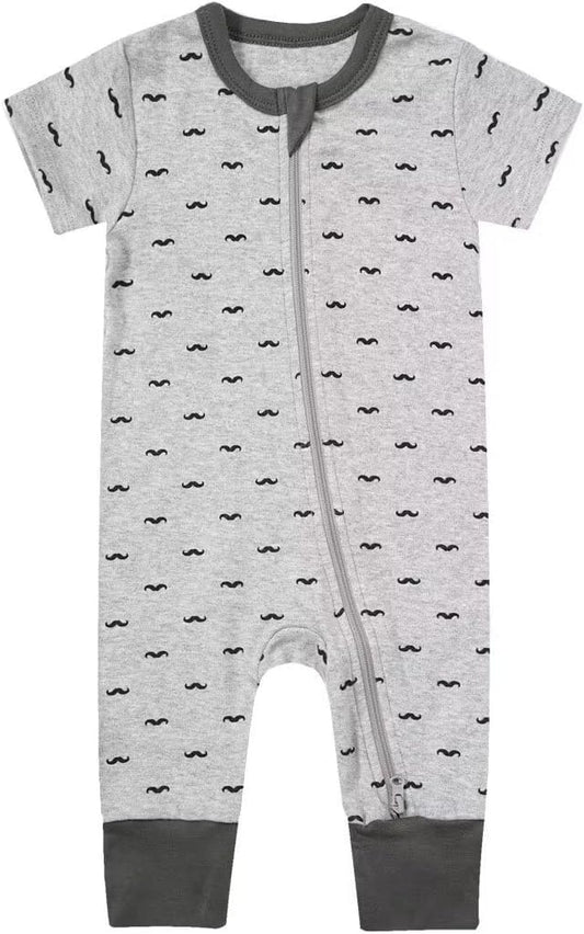 Teach Leanbh Toddler Baby Boys Girls Footless Pajamas Cotton 2 Way Zipper Printing Short Sleeve Romper Sleep and Play