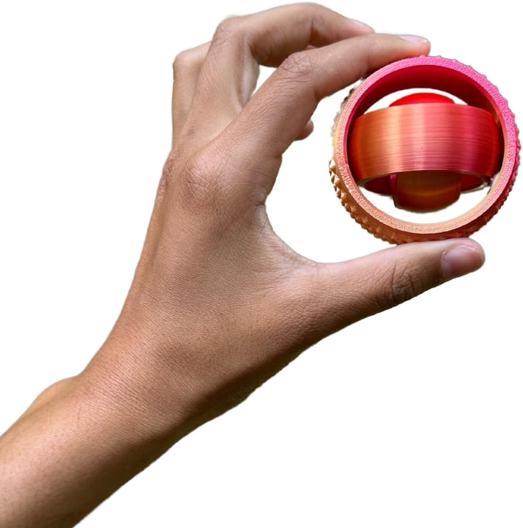 Gyro Spinner - 3D Printed Fidget Toy (Red/Gold), Small