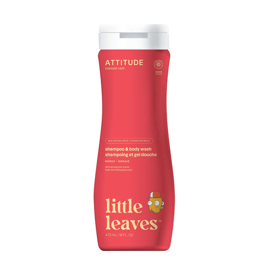 ATTITUDE Shampoo and Body Wash for Kids, EWG Verified Hair and Body Cleanser, Dermatologically Tested Soap, Plant and Mineral Based Bath Products, Vegan, Mango, 16 Fl Oz