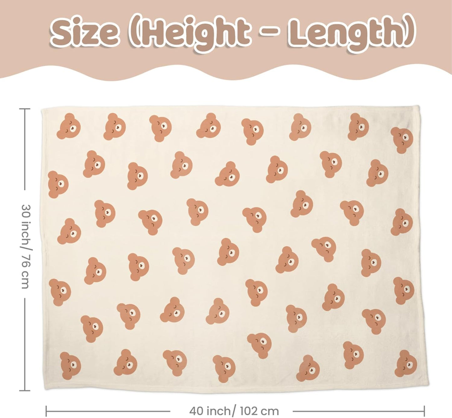 Bear Minky Baby Blanket 30 x 40 Inches for Boys Girls, Soft Plush Receiving Blanket with Dotted Back, Gift for Toddler Newborn Infant Christmas Birthday Baby Shower