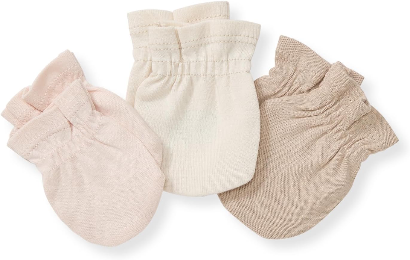 Burt's Bees Baby Baby Girls' Mittens, No-Scratch Mitts, 100% Organic Cotton, Set of 3