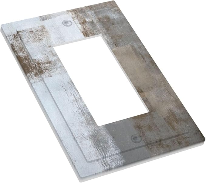 1 Gang Single GFCI/Decorator Rocker Outlet Light Switch Wall Plate Cover Rustic Rusty Rust Art Abstract Painting Modern Taupe Beige Brown Grey Gray Decorative One Device Electrical Faceplate Dimmer