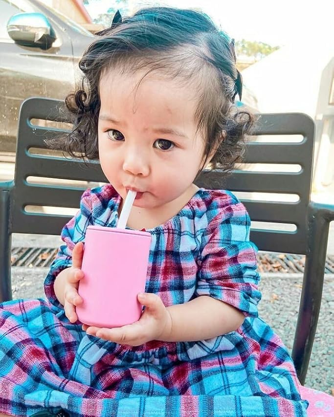 Avanchy Silicone Training Sippy Cup with Straw Lid – For Babies 6+ Months to Toddlers 1 Year Old – 8 oz Infant Water Cup for Baby Led Weaning, Gray