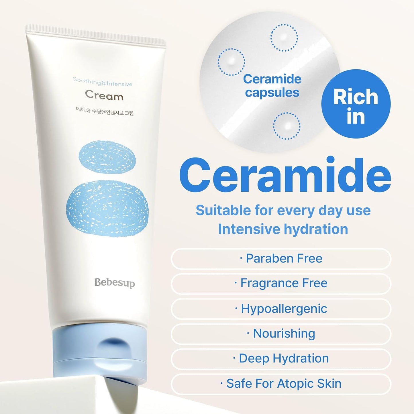 BEBESUP- 베베숲 100-Hour Moisture Barrier Baby Cream | Korean Skincare for Sensitive & Atopic Skin Ceramide Capsule Organic Rice-Infused Hypoallergenic Dermatologist Approved 6.76 fl oz