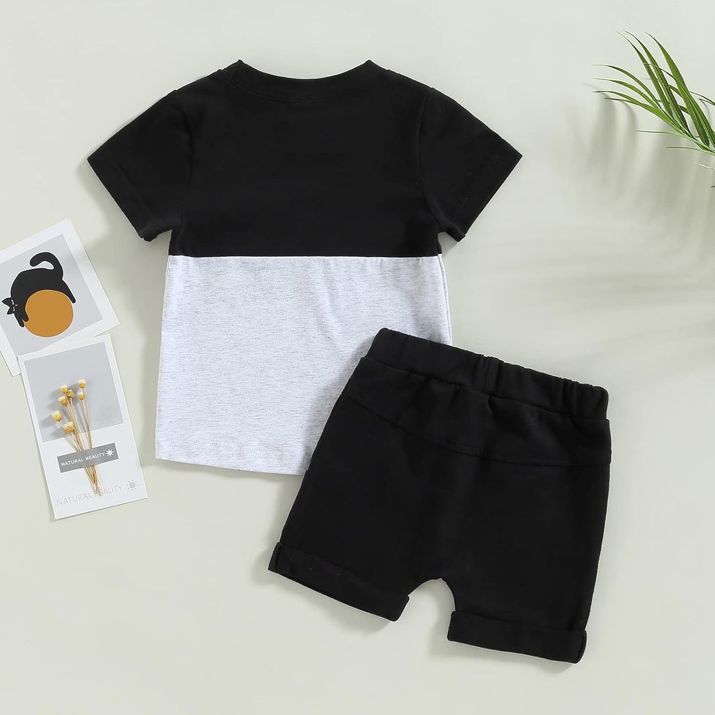 fhutpw Baby Toddler Boy Clothes Summer Outfits 6 12 18 24 Months Patchwork Short Sleeve T Shirt & Shorts Sets with Pockets
