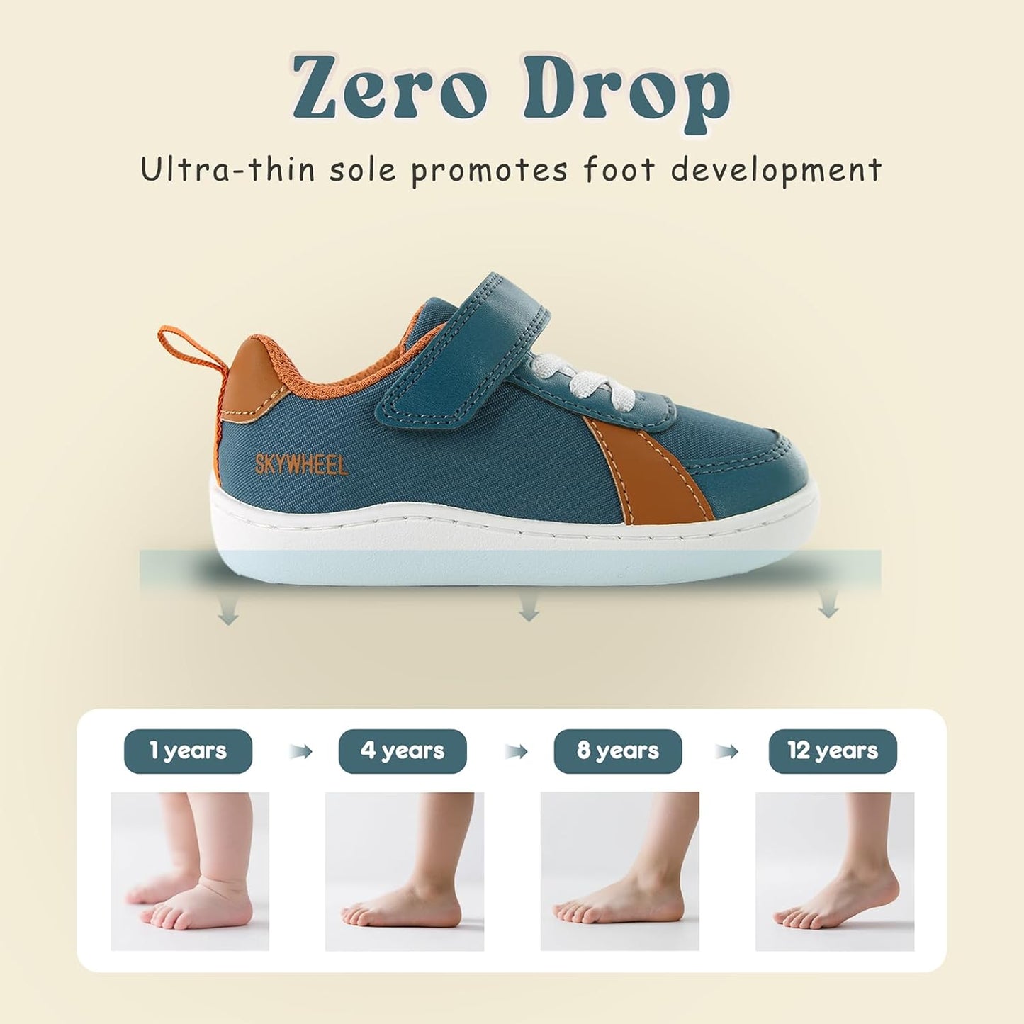 SKYWHEEL Toddler Wide Toe Box Barefoot Shoes Boys Sneakers Kids Tennis Shoes Comfort Lightweight Zero Drop Walking Shoe for Indoor/Outdoor Play