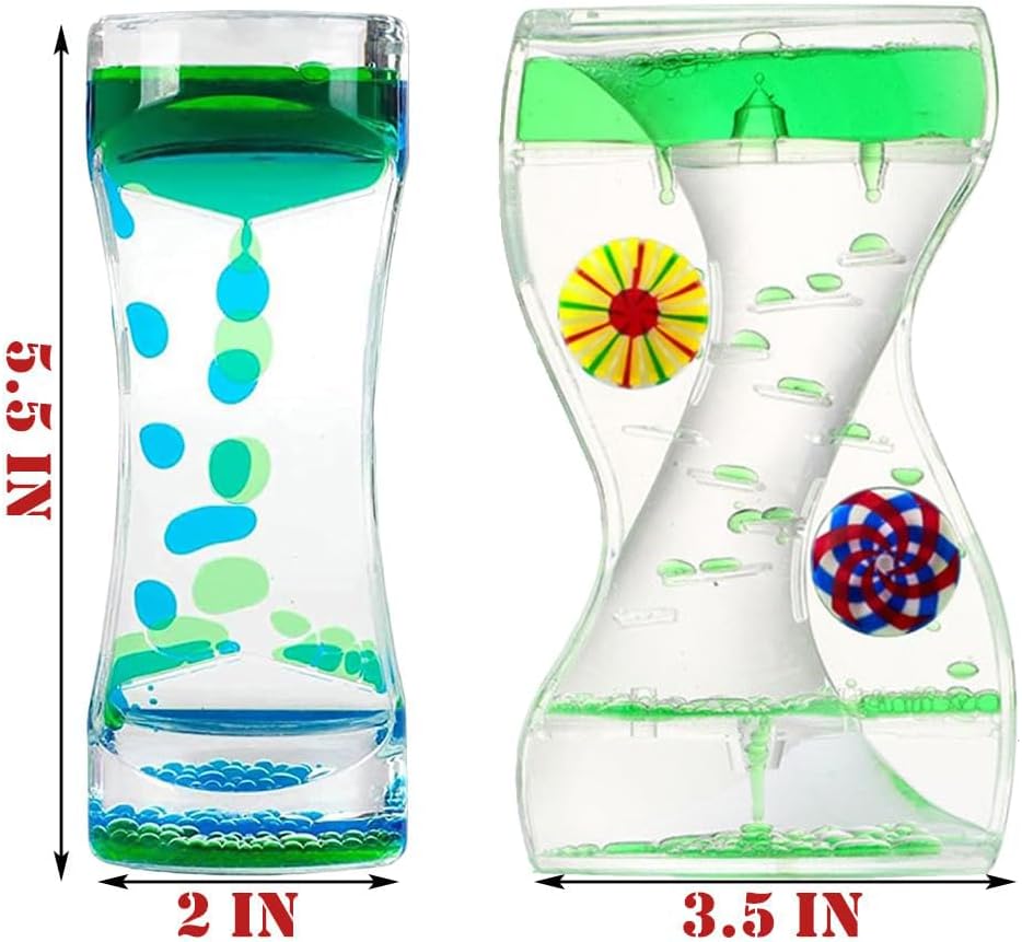 Liquid Motion Bubbler Timer 2 Pack Bubble Timers Hourglass Liquid Bubbler Oil and Water Sensory Toys ADHD Fidget Toy Anxiety Autism Toys Calm Relaxing Desk Toys