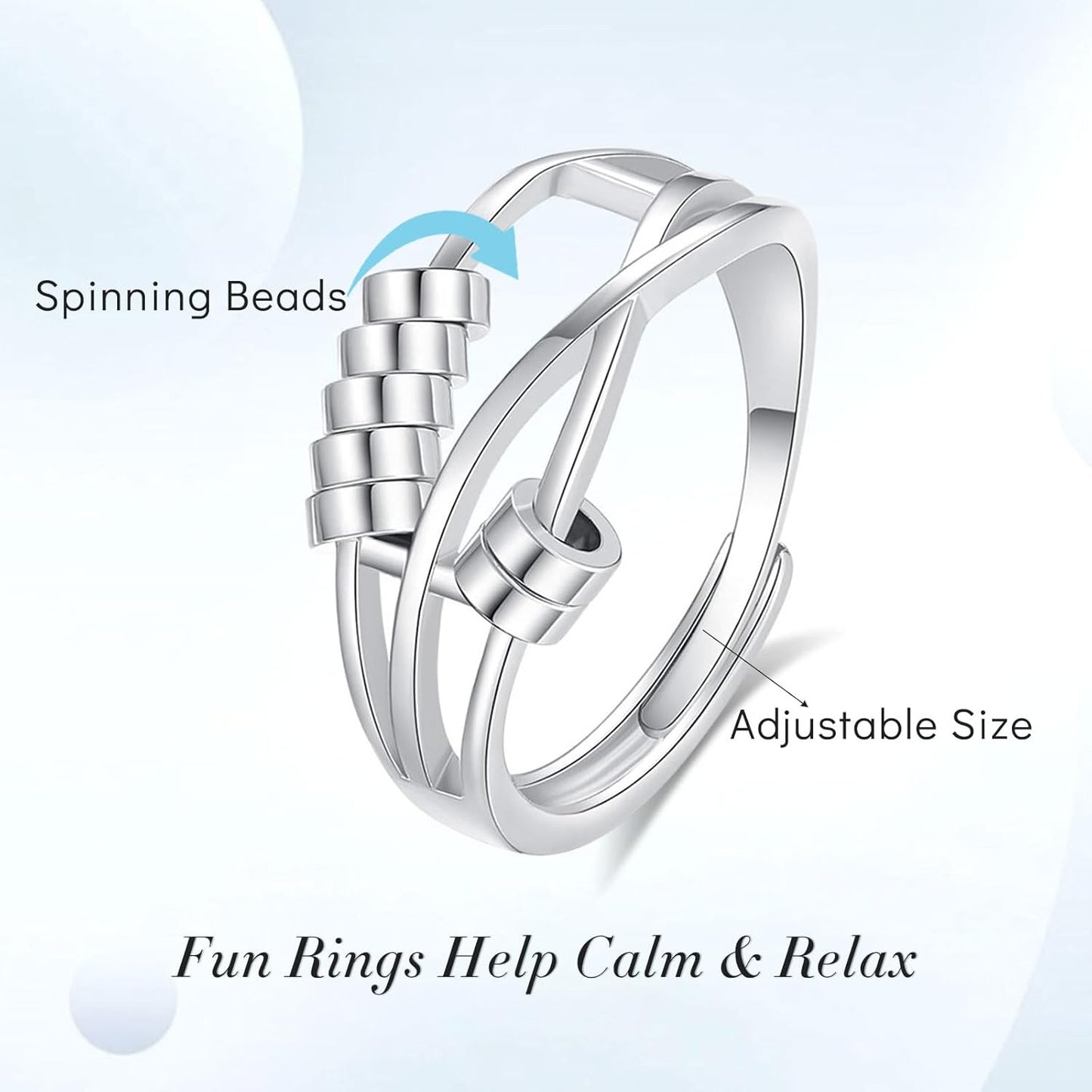INFUSEU Funny Spinner Fidget Rings for Women Girls Anti Anxiety Stress Worry, Adjustable Size