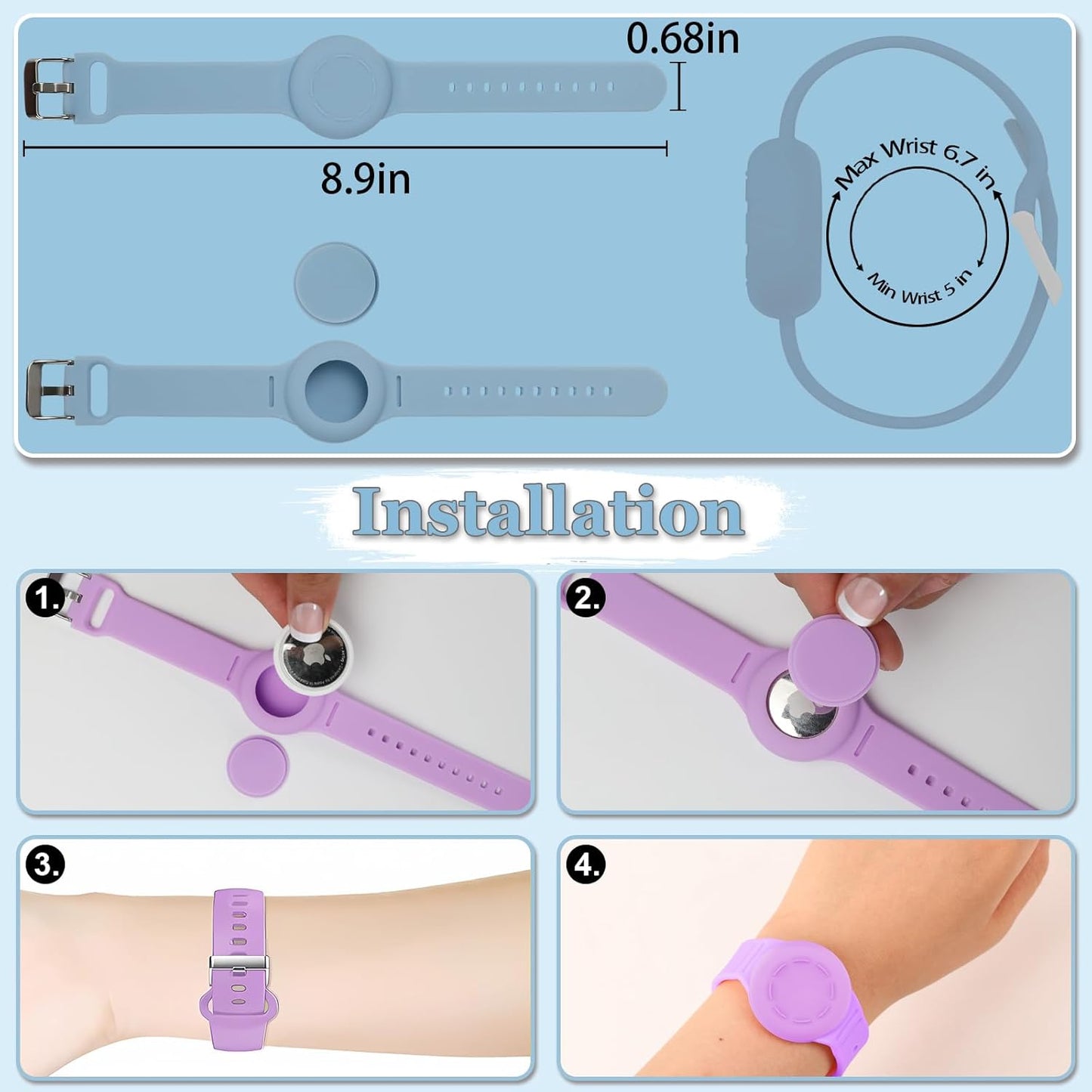 Waterproof Bracelet for Airtag Kids, Silicone Hidden Holder Compatible with AirTag Case, GPS Tracker Anti-Lost Adjustable Wristband for Toddler Child (Blue)