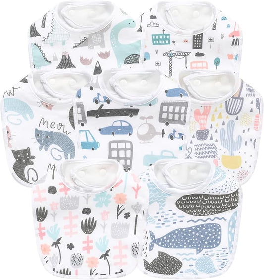 7 Pack Baby Cotton Absorbent Bibs for Drooling Teething