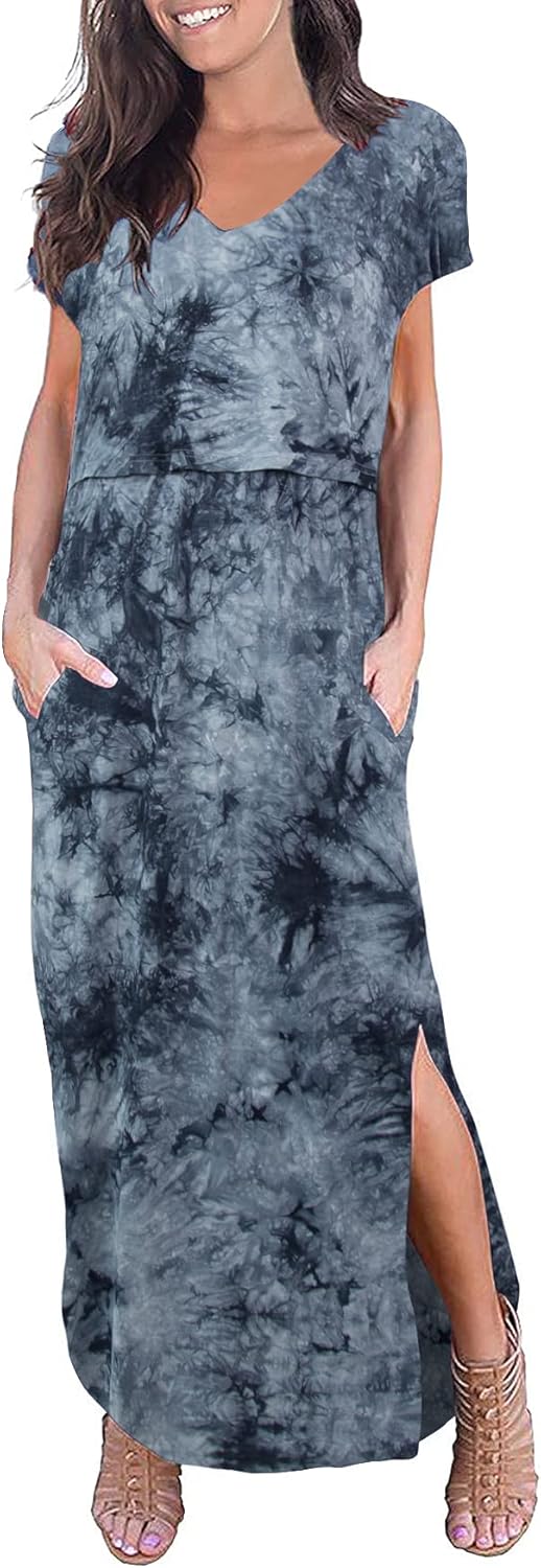 Smallshow Women's Maternity Nursing Dresses Split Long Dress for Breastfeeding