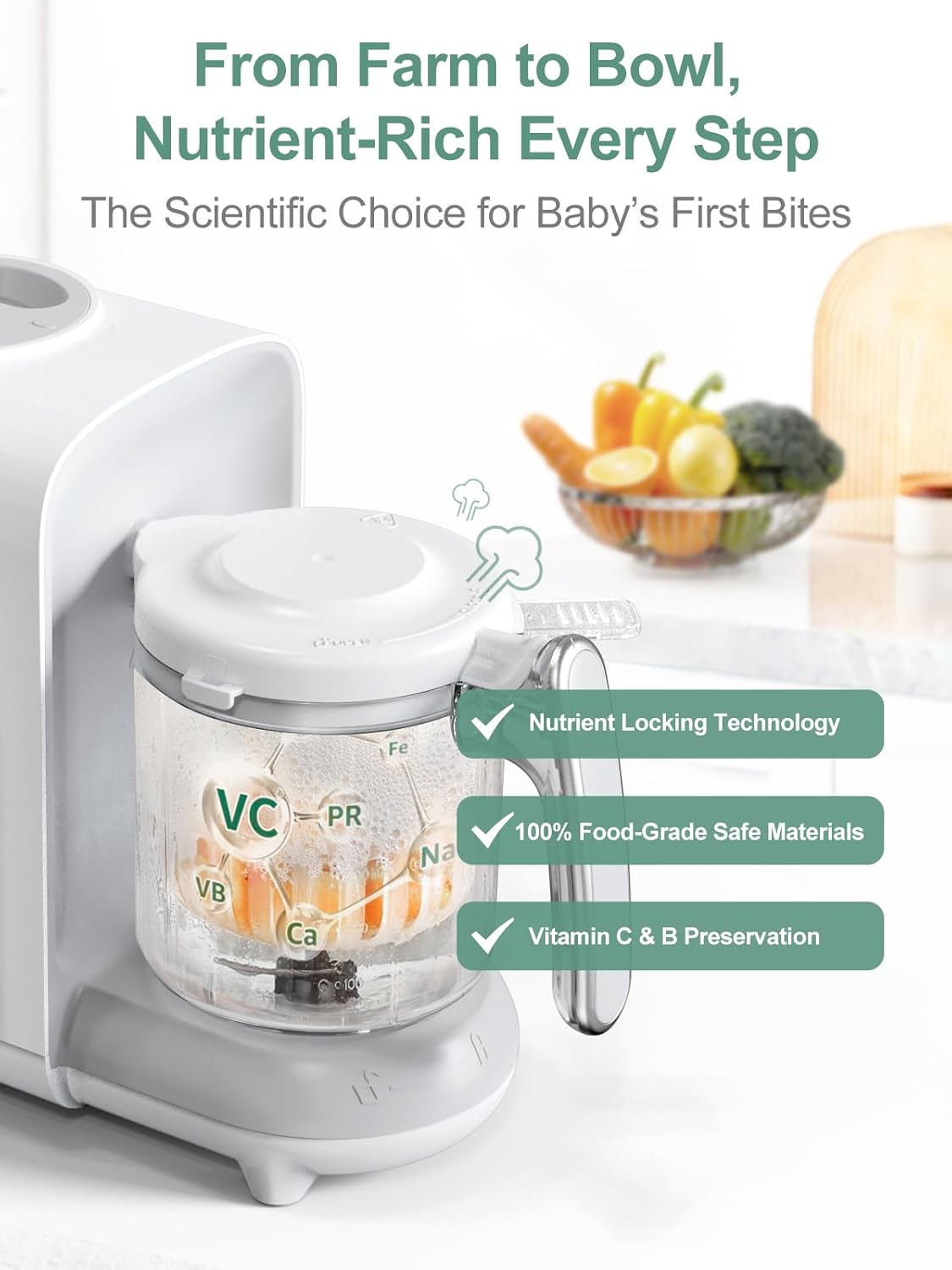 MOMYEASY Baby Food Maker, Baby Food Steamer and Puree Blender, Food Processor Chopper Grinder Steamer in-One, Auto Cooking & Grinding with Touch Control Panel&Self Cleans, BPA-Free