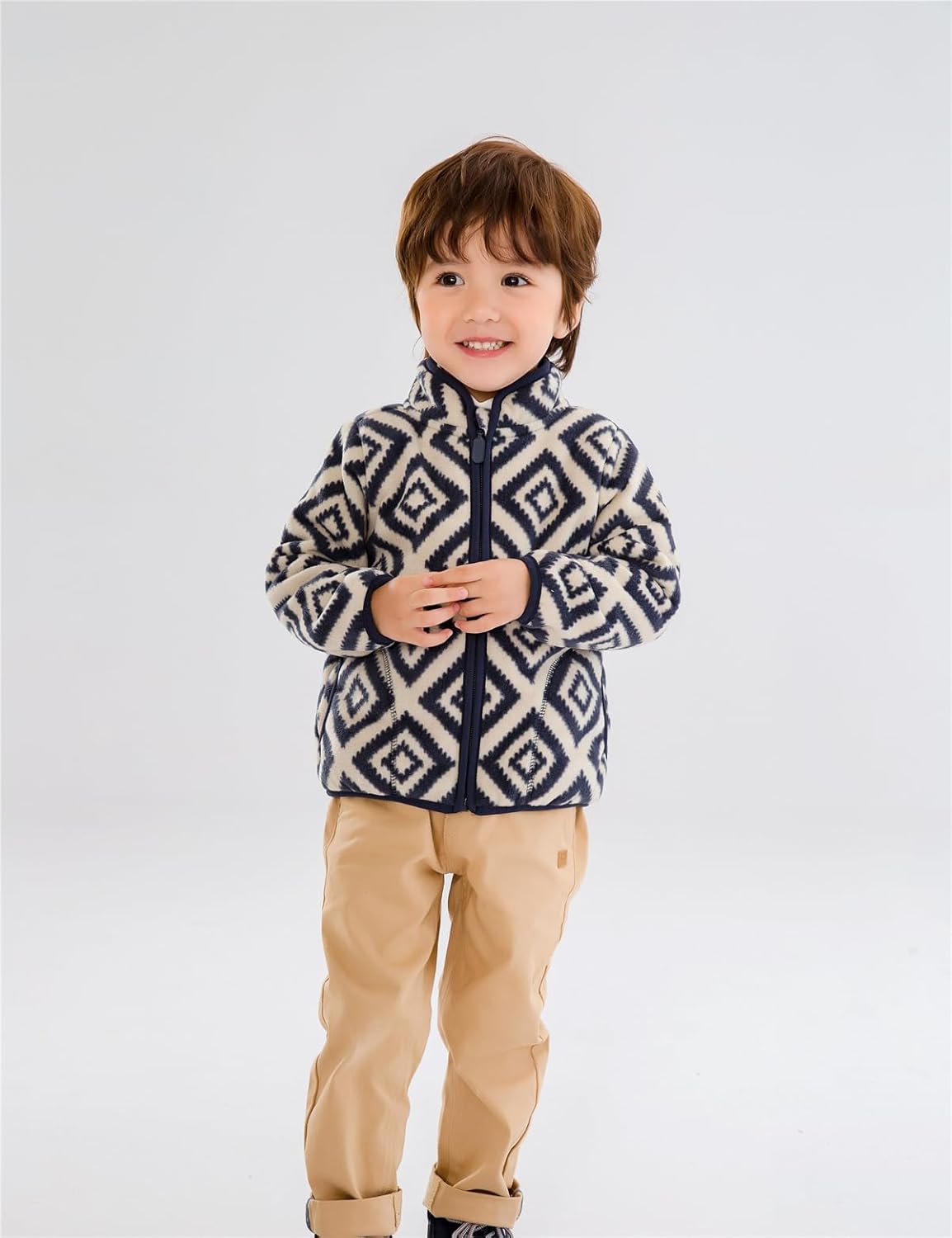 Kids Printed Polar Fleece Jacket Toddler Baby Boys Girls Autumn Winter Warm Sherpa Lining Outerwear Soft Lightweight